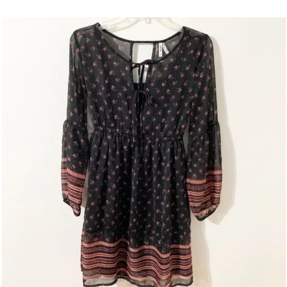 Mudd Sheer Boho Dress Slip Underlay Puffed Sleeves